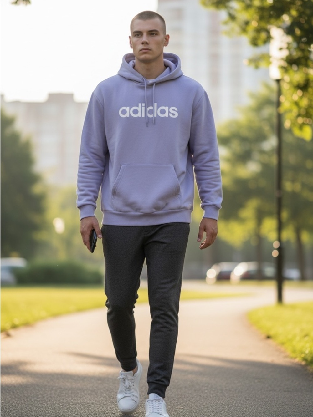 Adidas Unisex Lilac Purple Logo Hoodie Sweatshirt - Picture 6 of 6